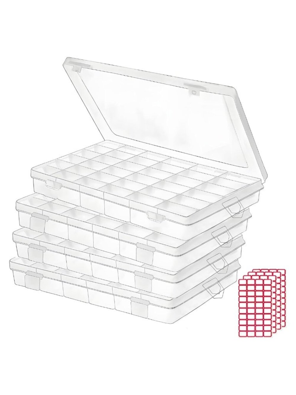 4 Pack 36 Grid Clear Plastic Organizer Box Adjustable Dividers Bead Storage